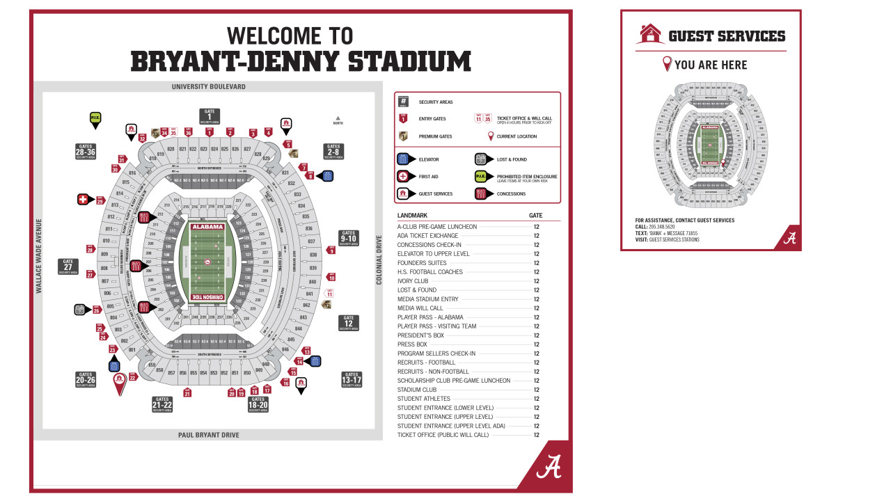 wayfinding map for Bryant-Denny Stadium at Alabama