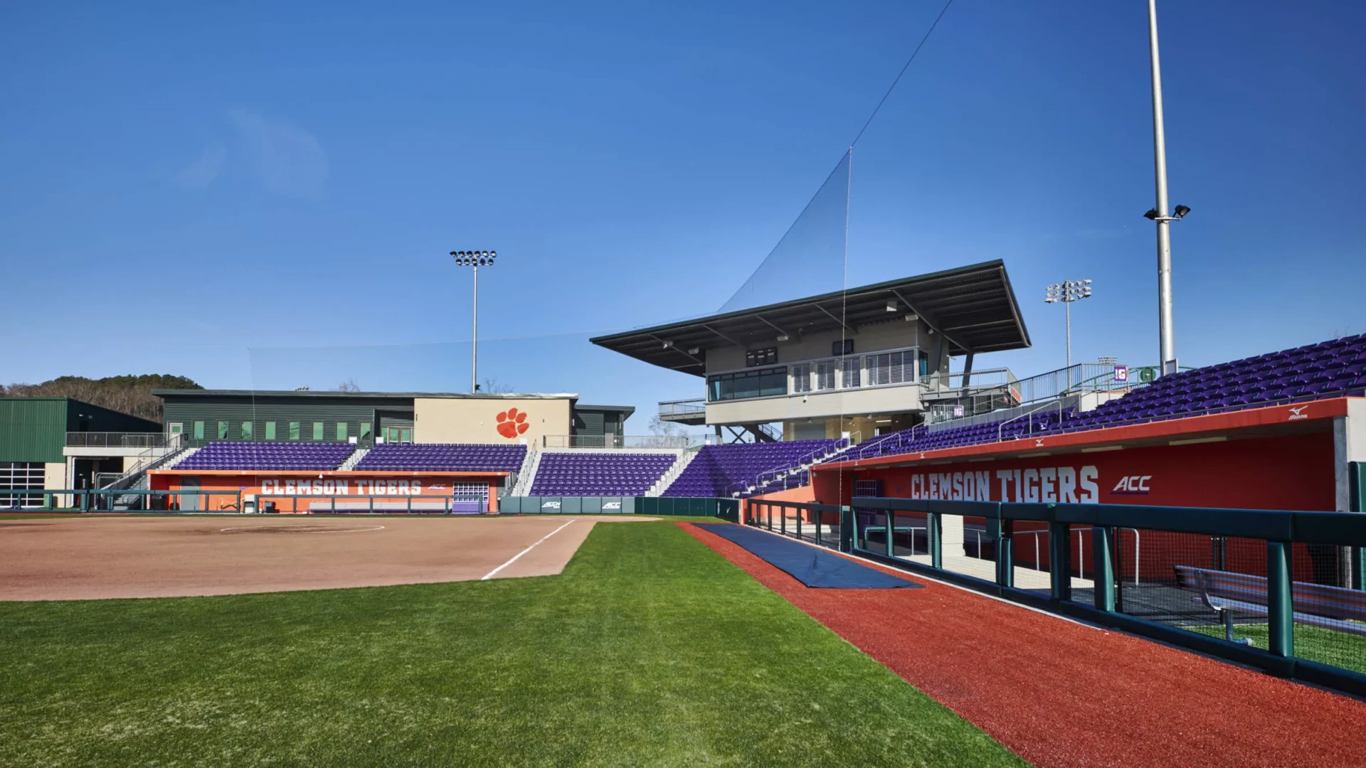 Softball stadium with dimensional lettering.