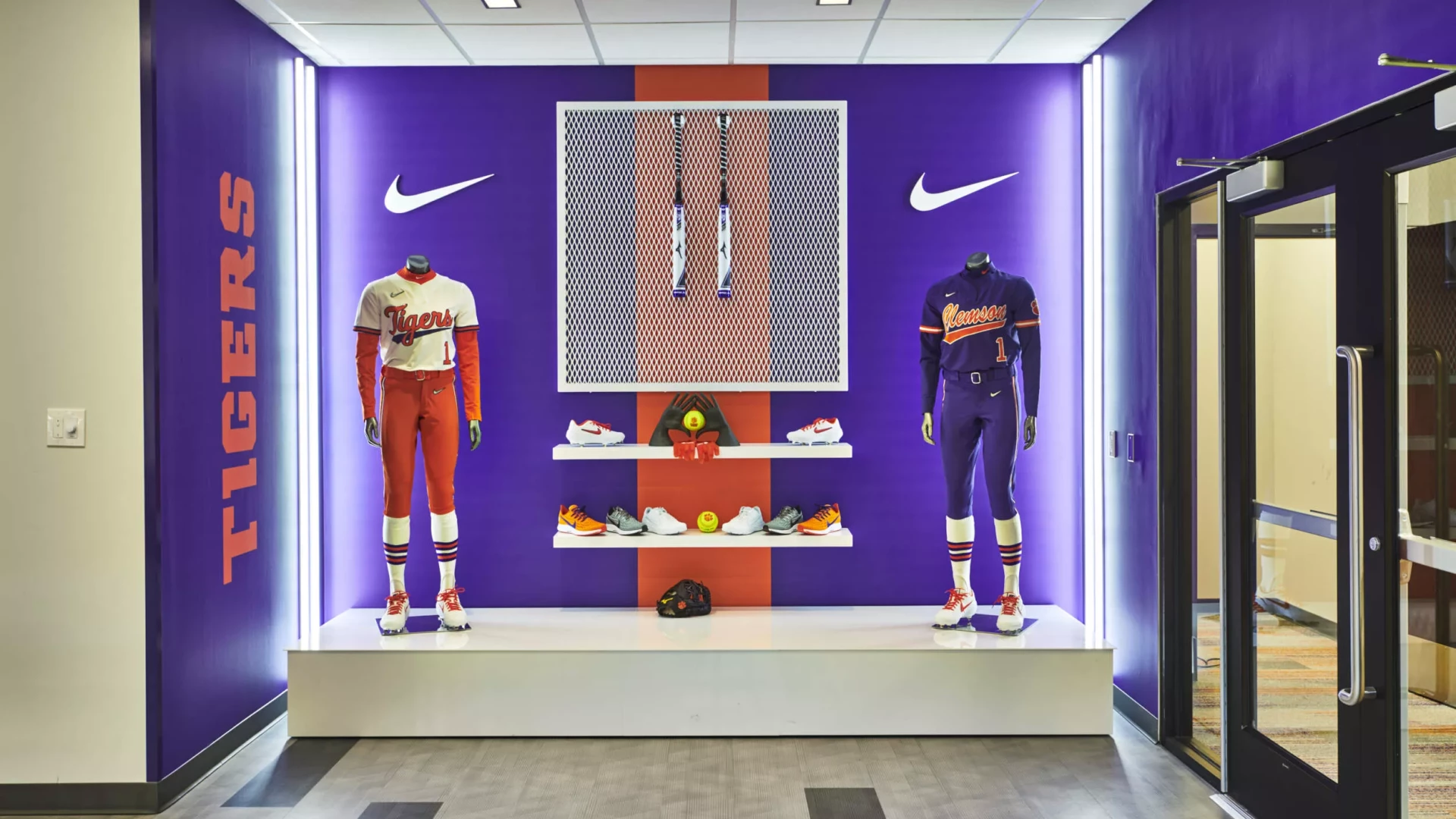 Softball gear display.