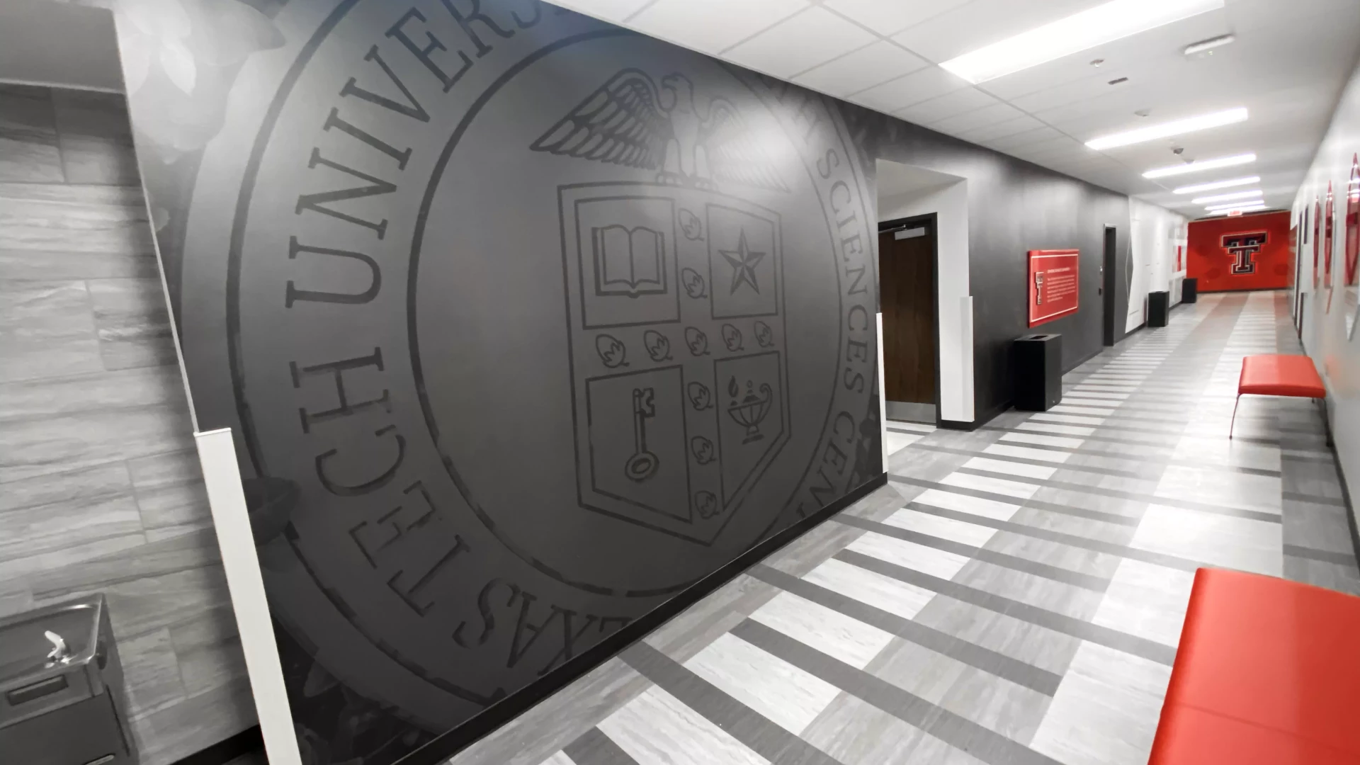 Texas Tech University Health Science Center hallway graphics.