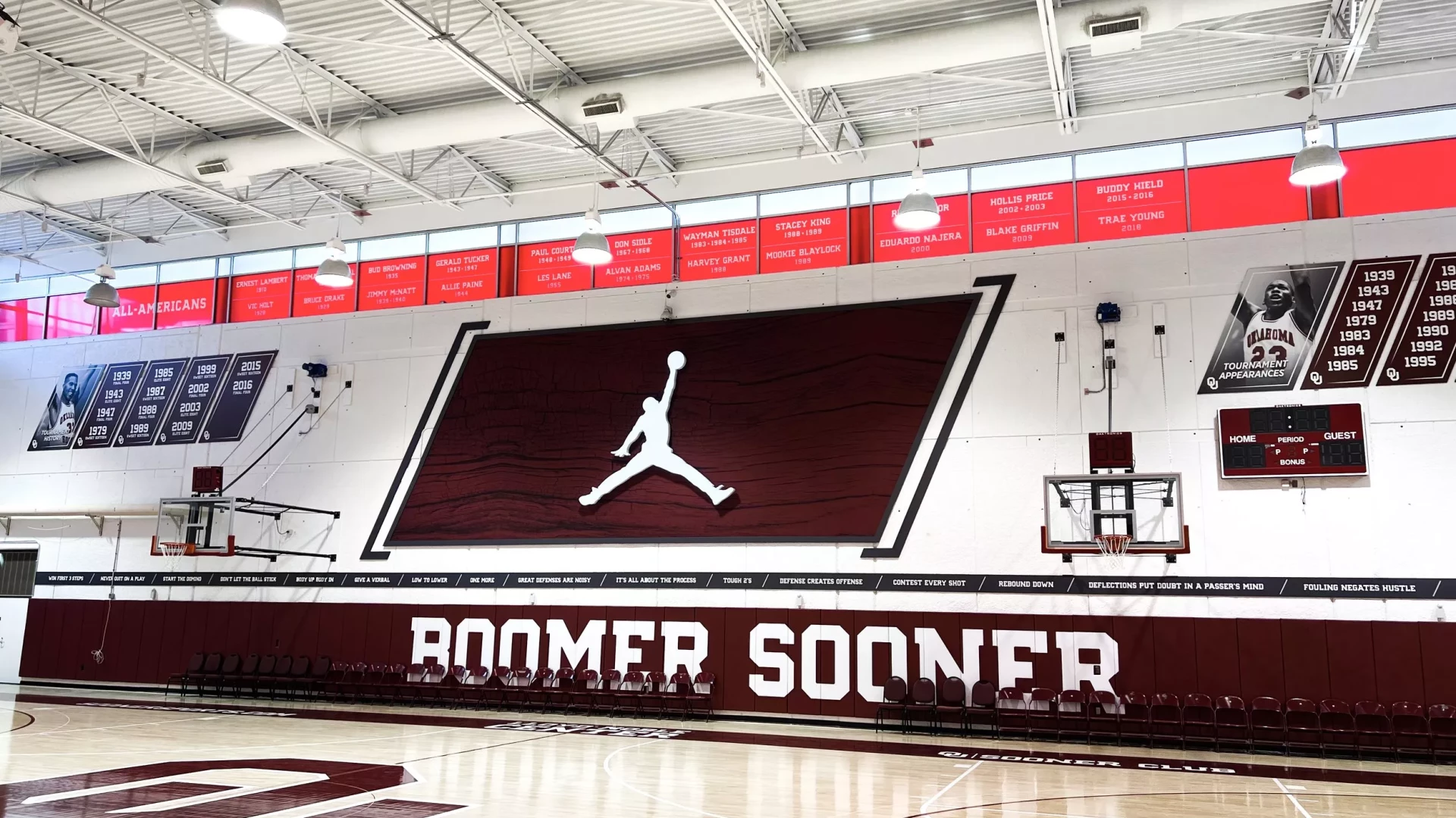 Basketball practice gym branding.
