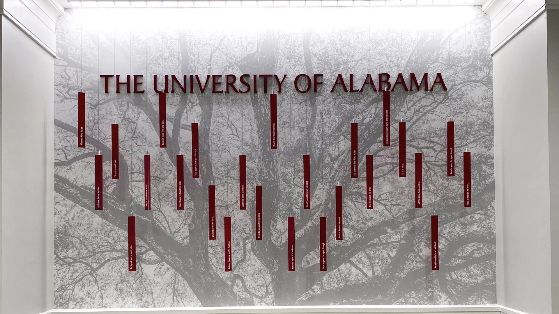 Hanging University of Alabama graphics.