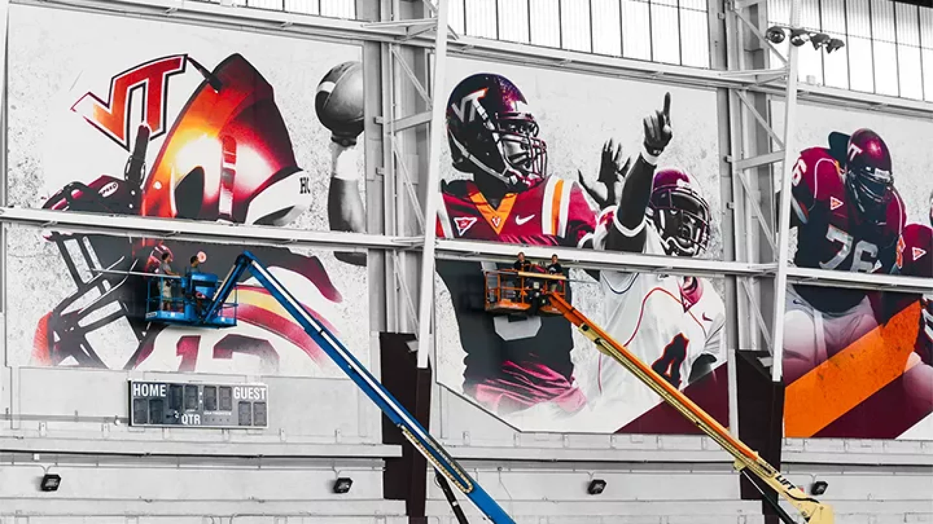 Indoor practice facility wall graphics.